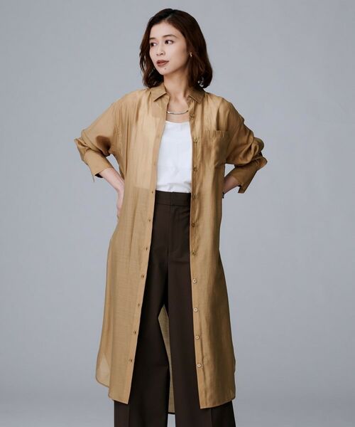 UNTITLED / アンタイトル ロング・マキシ丈ワンピース | 【レイヤード/重ね着/前開きボタン】シアーロングシャツ(キャメルブラウン(041))
