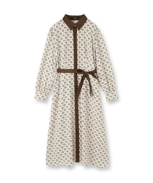 UNTITLED / アンタイトル ロング・マキシ丈ワンピース | 【ウエストリボン/前開きボタン/レトロモダン】チェーン柄フレアワンピース | 詳細1