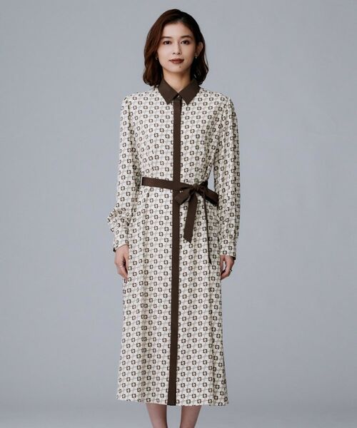 UNTITLED / アンタイトル ロング・マキシ丈ワンピース | 【ウエストリボン/前開きボタン/レトロモダン】チェーン柄フレアワンピース | 詳細14