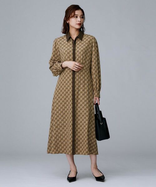 UNTITLED / アンタイトル ロング・マキシ丈ワンピース | 【ウエストリボン/前開きボタン/レトロモダン】チェーン柄フレアワンピース | 詳細6