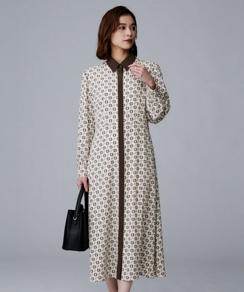 UNTITLED / アンタイトル ロング・マキシ丈ワンピース | 【ウエストリボン/前開きボタン/レトロモダン】チェーン柄フレアワンピース | 詳細9