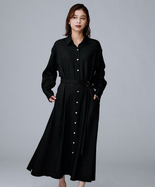 UNTITLED / アンタイトル ロング・マキシ丈ワンピース | 【前開きボタン/ベルト付/羽織シャツ/】2WAYトレンチ風ワンピース(ブラック(019))