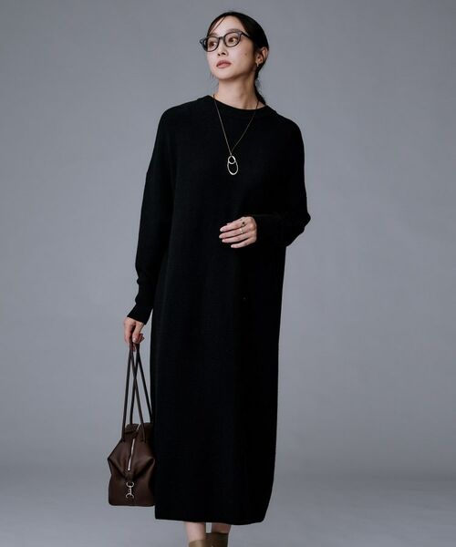 UNTITLED/アンタイトル 【ロング丈/ゆったりシルエット】テントライン ニットワンピース ブラック(019) 48(5L) UNTITLED/アンタイトル 【ロング丈/ゆったりシルエット】テントライン ニットワンピース ブラック(019) 48(5L)