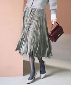 UNTITLED / アンタイトル ロング・マキシ丈スカート | 【ウエストゴム／着映え】ランダムプリーツベロアスカート