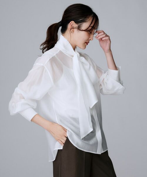 UNTITLED / アンタイトル シャツ・ブラウス | 【ボウタイリボン/バンドカラー/レイヤード】2WAYシアーブラウス | 詳細2