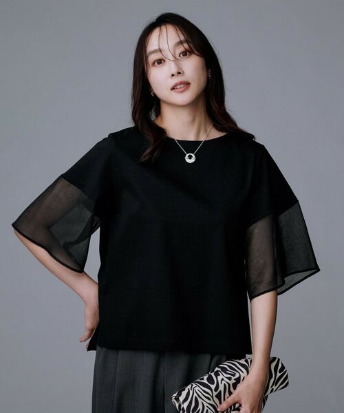 UNTITLED / アンタイトル カットソー | 【一枚で着映える/五分袖】シアースリーブ プルオーバー(ブラック(019))
