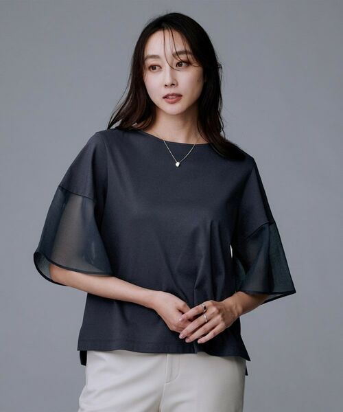 UNTITLED / アンタイトル カットソー | 【一枚で着映える/五分袖】シアースリーブ プルオーバー(ネイビー(094))