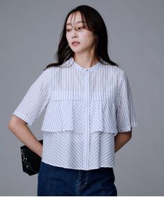 UNTITLED / アンタイトル シャツ・ブラウス | 【短丈/前ボタン/五分袖】ストライプフリルシャツ