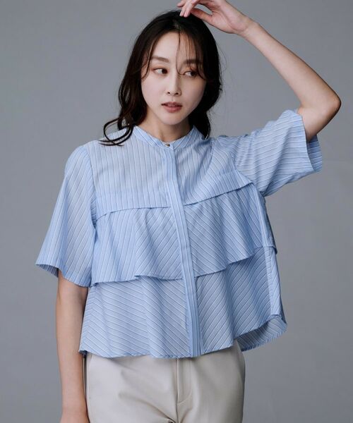 UNTITLED / アンタイトル シャツ・ブラウス | 【短丈/前ボタン/五分袖】ストライプフリルシャツ | 詳細6