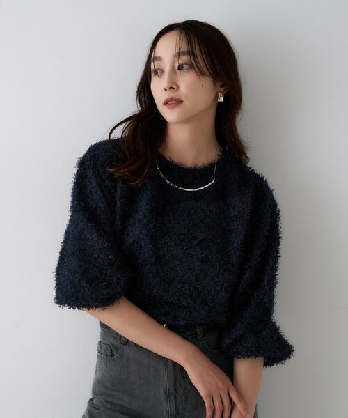 UNTITLED / アンタイトル シャツ・ブラウス | 【トレンド/1枚で着映え】カットジャカードトップス(ネイビー(094))