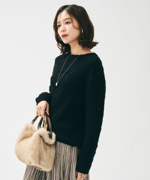 UNTITLED / アンタイトル ニット・セーター | 【ツイード調/コンパクト丈】ブークレーボートネックニット | 詳細3