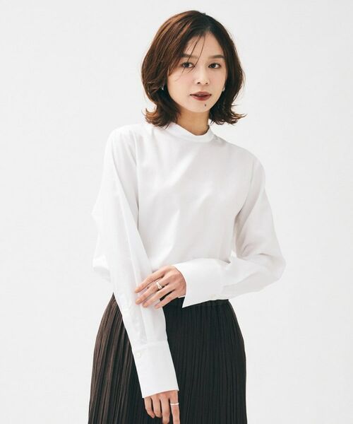 UNTITLED/アンタイトル 【重ね着レイヤード/スーツブラウス】ファインブロードハイネックシャツ オフホワイト(003) 50(6L) UNTITLED/アンタイトル 【重ね着レイヤード/スーツブラウス】ファインブロードハイネックシャツ オフホワイト(003) 50(6L)