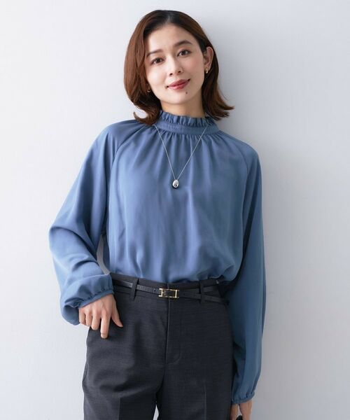 UNTITLED / アンタイトル シャツ・ブラウス | 【エレガント/お仕事着にも】スタンドフリルネック ブラウス(ブルー(093))