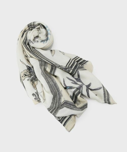 UNTITLED / アンタイトル マフラー・ショール・スヌード・ストール | 【manipuri】120×120正方形 フレームフラワー柄ウールシルクストール | 詳細1