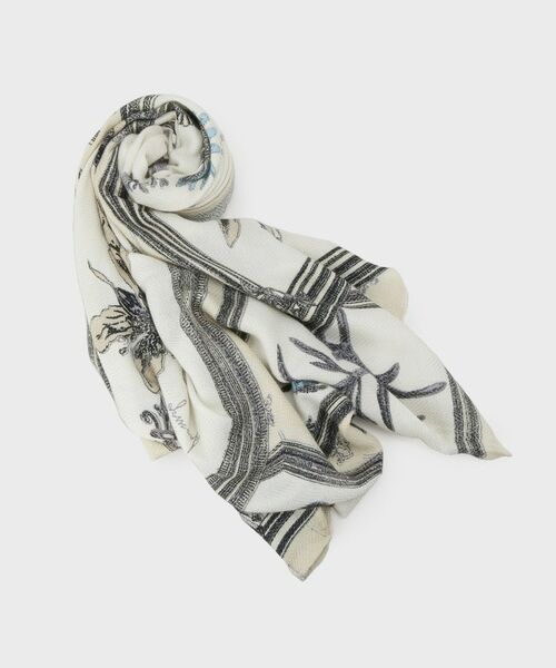 UNTITLED/アンタイトル 【manipuri】120×120正方形 フレームフラワー柄ウールシルクストール アイボリー(504) 00 UNTITLED/アンタイトル 【manipuri】120×120正方形 フレームフラワー柄ウールシルクストール アイボリー(504) 00