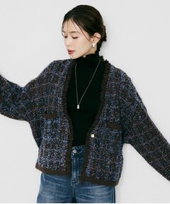 UNTITLED / アンタイトル カーディガン・ボレロ | 【Audrey and John Wad】Vネックツイード柄ニットカーディガン