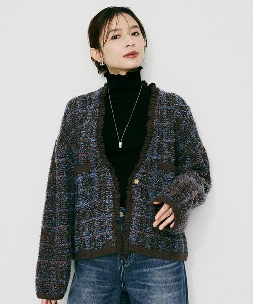 UNTITLED / アンタイトル カーディガン・ボレロ | 【Audrey and John Wad】Vネックツイード柄ニットカーディガン | 詳細6