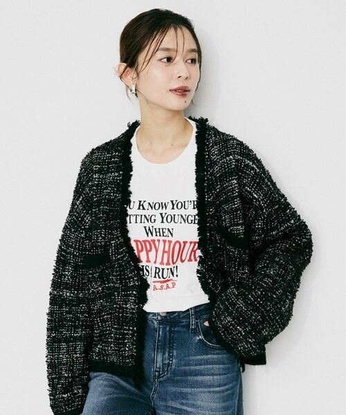 UNTITLED/アンタイトル 【Audrey and John Wad】Vネックツイード柄ニットカーディガン ブラック(419) 02