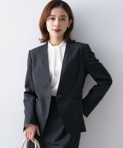 UNTITLED/アンタイトル プレミアムカラーレスジャケット ネイビー(394) 42(2L) UNTITLED/アンタイトル プレミアムカラーレスジャケット ネイビー(394) 42(2L)