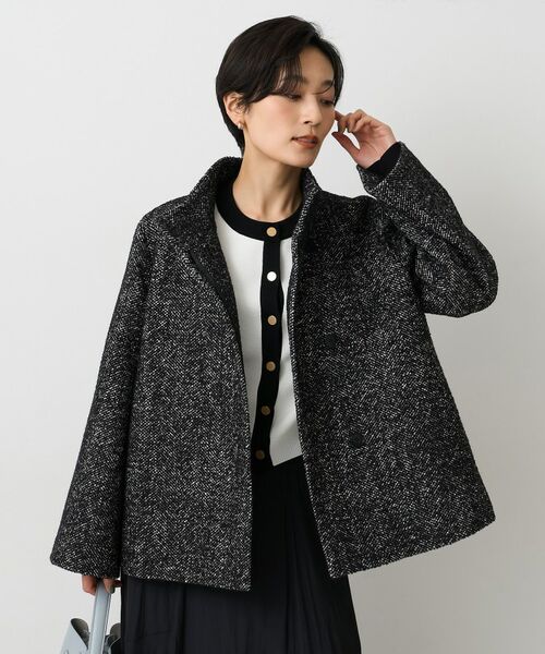 UNTITLED / アンタイトル その他アウター | 【ツイード風/スタンドカラー】ファンシーヘリンボンコート（ブラック(019)）