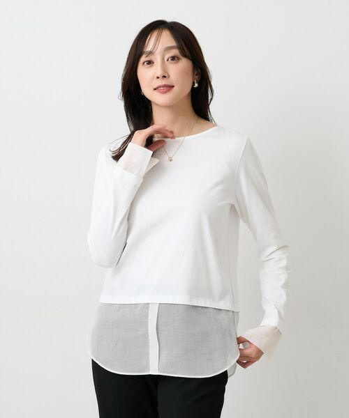 UNTITLED / アンタイトル カットソー | 【洗える/レイヤードTシャツ】シャツディテールレイヤードプルオーバー（ホワイト(001)）