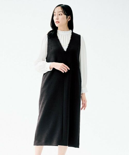 UNTITLED / アンタイトル ミニ丈・ひざ丈ワンピース | ツイード ジャンパースカート(ブラック(019))