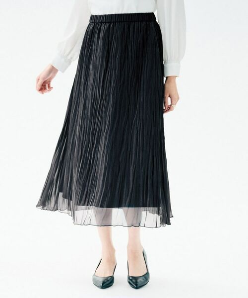 UNTITLED / アンタイトル ロング・マキシ丈スカート | シャイニープリーツスカート(ネイビー(094))