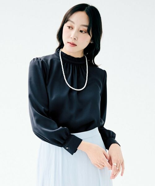 UNTITLED / アンタイトル シャツ・ブラウス | ハイネックフリル ブラウス(ネイビー(094))