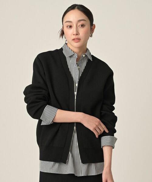 UNTITLED / アンタイトル カーディガン・ボレロ | ジップアップニットカーディガン(ブラック(019))