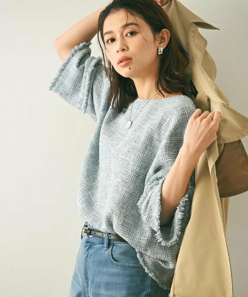 UNTITLED / アンタイトル シャツ・ブラウス | 【洗える】ツイードドルマンブラウス(サックスブルー(490))