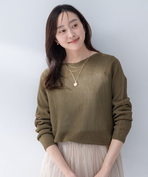 UNTITLED / アンタイトル ニット・セーター | ドライタッチボートネックニット（カーキ(027)）