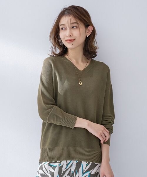 UNTITLED / アンタイトル ニット・セーター | ドライタッチVネックニット（カーキ(027)）