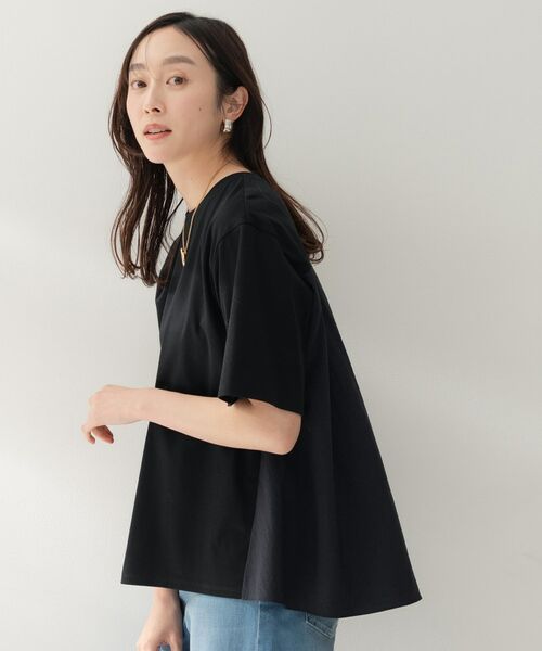 UNTITLED / アンタイトル カットソー | 異素材ドッキングプルオーバー（ブラック(019)）