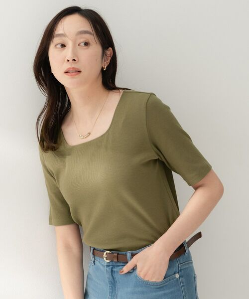 UNTITLED / アンタイトル カットソー | スクエアネックプルオーバー（カーキ(027)）