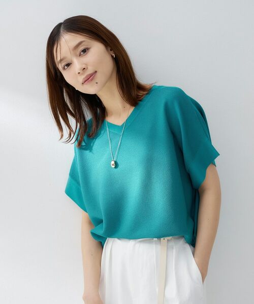 UNTITLED / アンタイトル ニット・セーター | 前後2WAYフレンチスリーブニット（ブルーグリーン(097)）