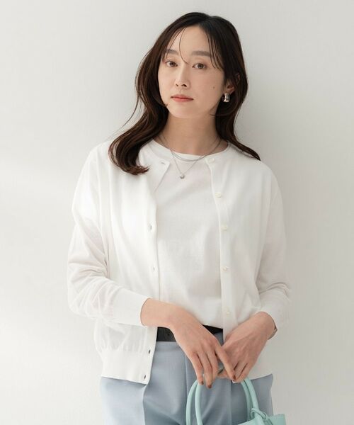 UNTITLED / アンタイトル カーディガン・ボレロ | コットンクルーネックカーディガン（ホワイト(001)）