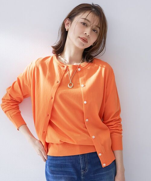 UNTITLED / アンタイトル カーディガン・ボレロ | コットンクルーネックカーディガン（オレンジ(067)）