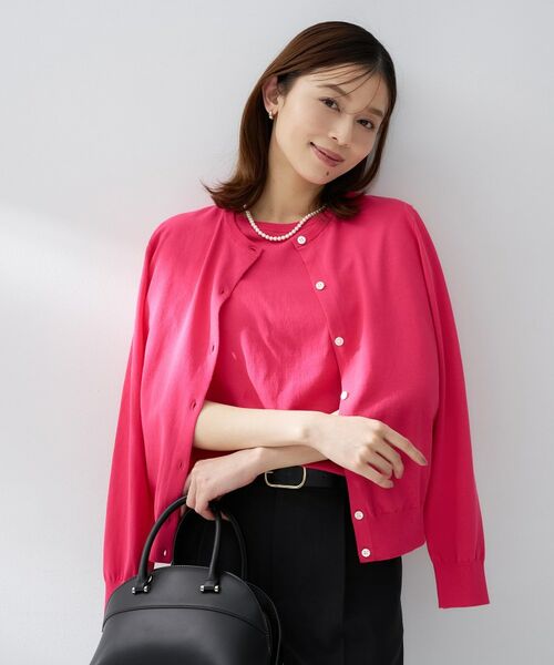 UNTITLED / アンタイトル カーディガン・ボレロ | コットンクルーネックカーディガン（ピンク(073)）