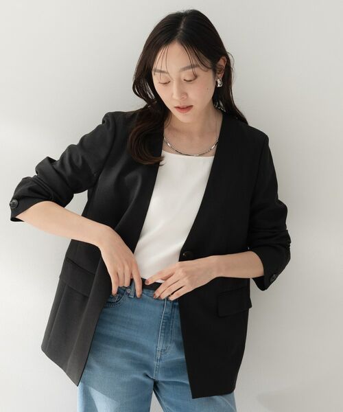 UNTITLED / アンタイトル ノーカラージャケット | スラブカラーレスジャケット（ブラック(019)）