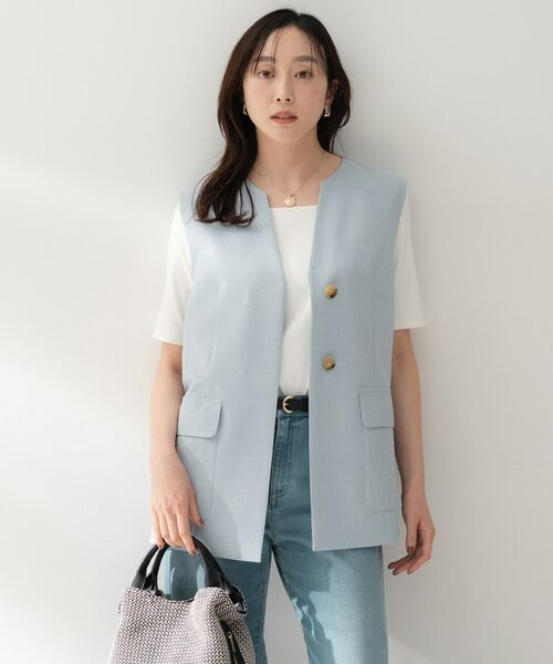 UNTITLED / アンタイトル ベスト | スラブキーネックジレ（サックスブルー(090)）