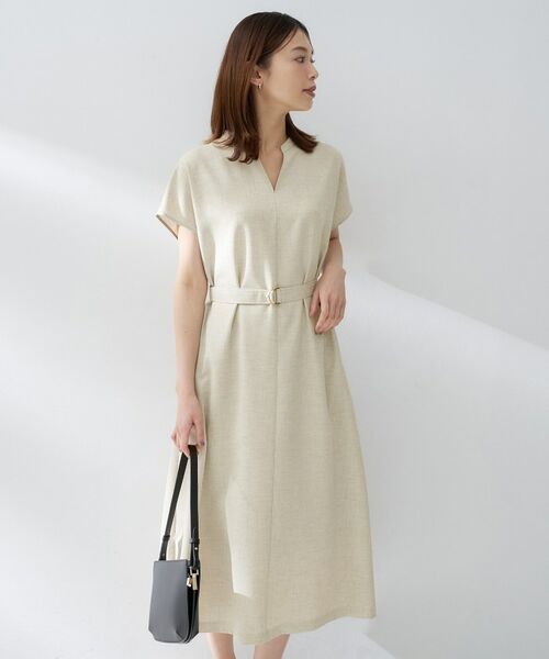 UNTITLED / アンタイトル ロング・マキシ丈ワンピース | スラブバンドカラーワンピース（ライトベージュ(051)）