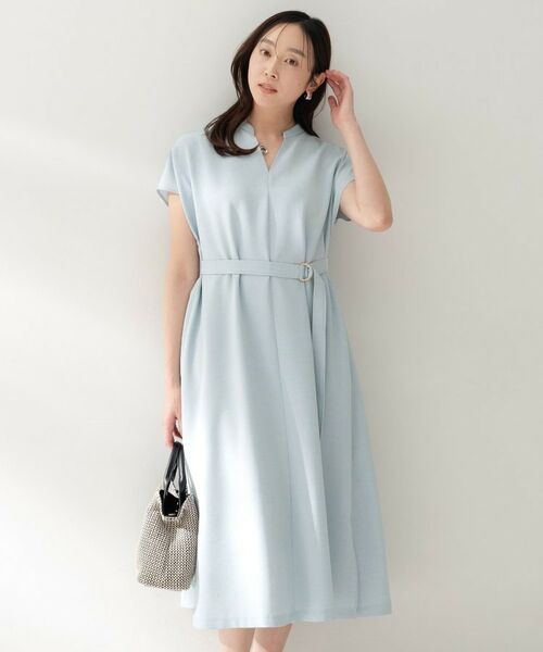 UNTITLED / アンタイトル ロング・マキシ丈ワンピース | スラブバンドカラーワンピース（サックスブルー(090)）
