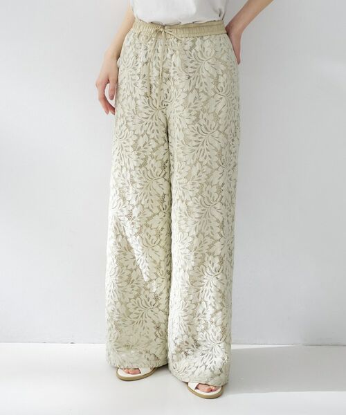 UNTITLED / アンタイトル パンツ | フラワーレースワイドパンツ（オリーブグリーン(026)）