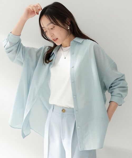 UNTITLED / アンタイトル シャツ・ブラウス | カシュクールデザインシャツ（ブルー(091)）