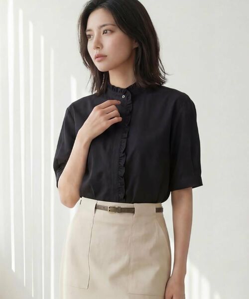 UNTITLED / アンタイトル シャツ・ブラウス | スタンドカラーフリルブラウス(ブラック(019))