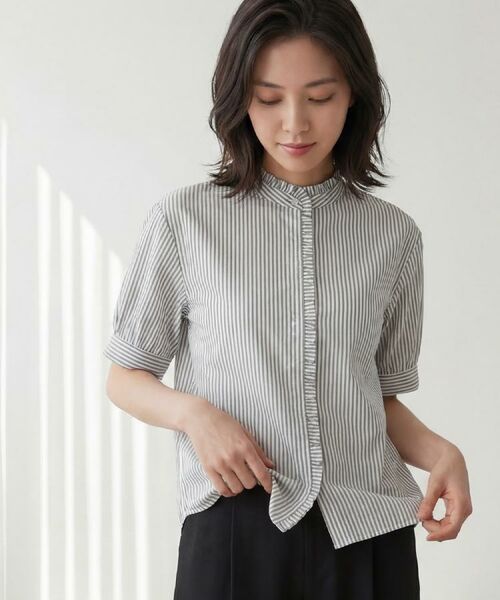 UNTITLED / アンタイトル シャツ・ブラウス | スタンドカラーフリルブラウス(ブラック(619))