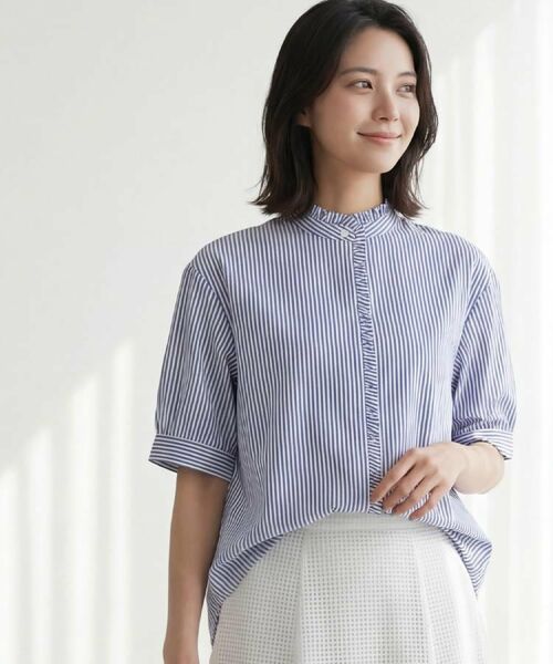 UNTITLED / アンタイトル シャツ・ブラウス | スタンドカラーフリルブラウス(ブルー(693))