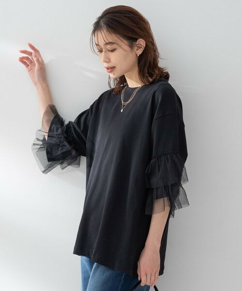 UNTITLED / アンタイトル カットソー | 【Munich】ラッフルスリーブトップス（ブラック(019)）