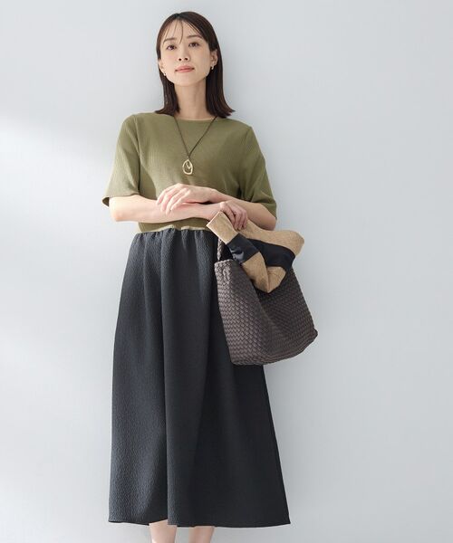 UNTITLED / アンタイトル ロング・マキシ丈ワンピース | ニットドッキングジャガードワンピース（カーキ(527)）