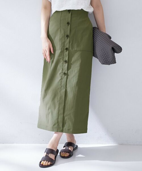 UNTITLED / アンタイトル ロング・マキシ丈スカート | ツイルボタンディティールスカート（カーキ(027)）